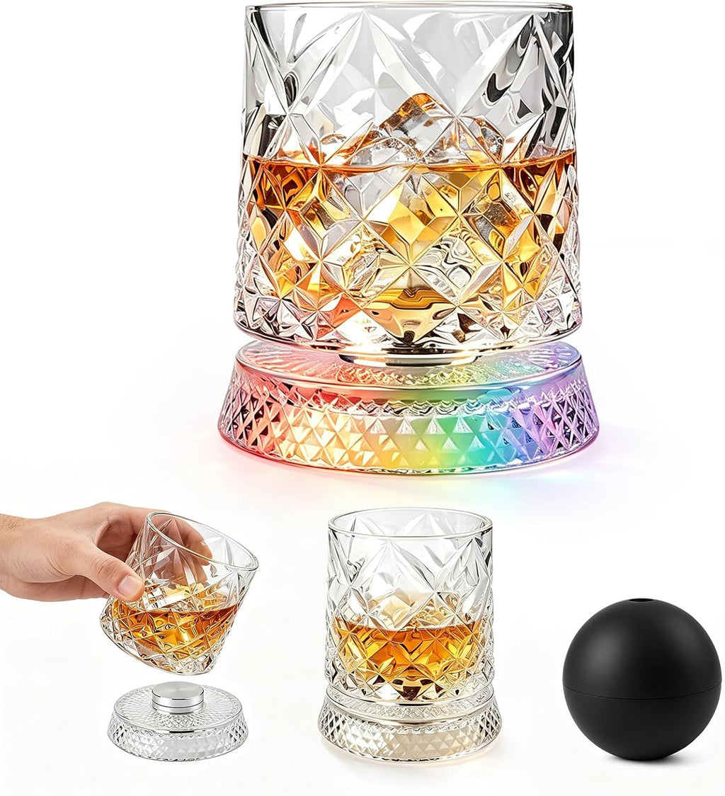 Additional rotating LED whiskey glass included in the bundle